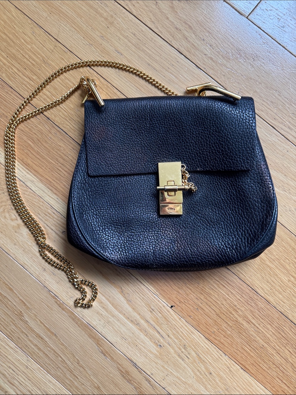 Chloé Black Leather Crossbody Bag with Gold Chain and Lock
